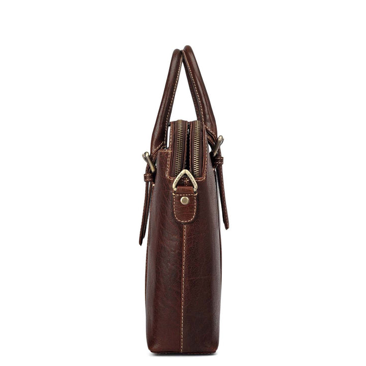 Elephant Pattern Leather Laptop Bag - Brown