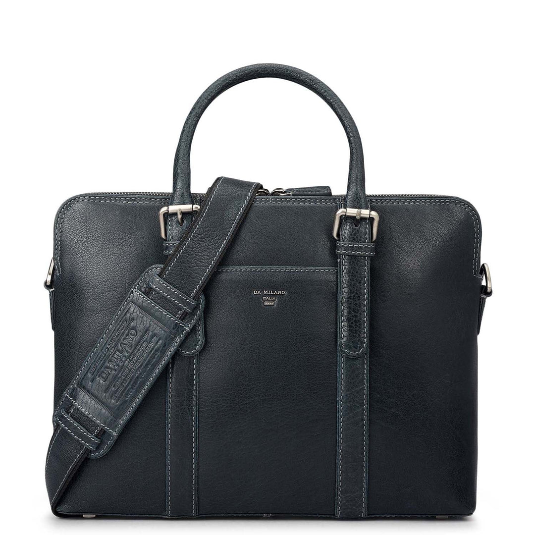 Elephant Pattern Leather Laptop Bag - Navy