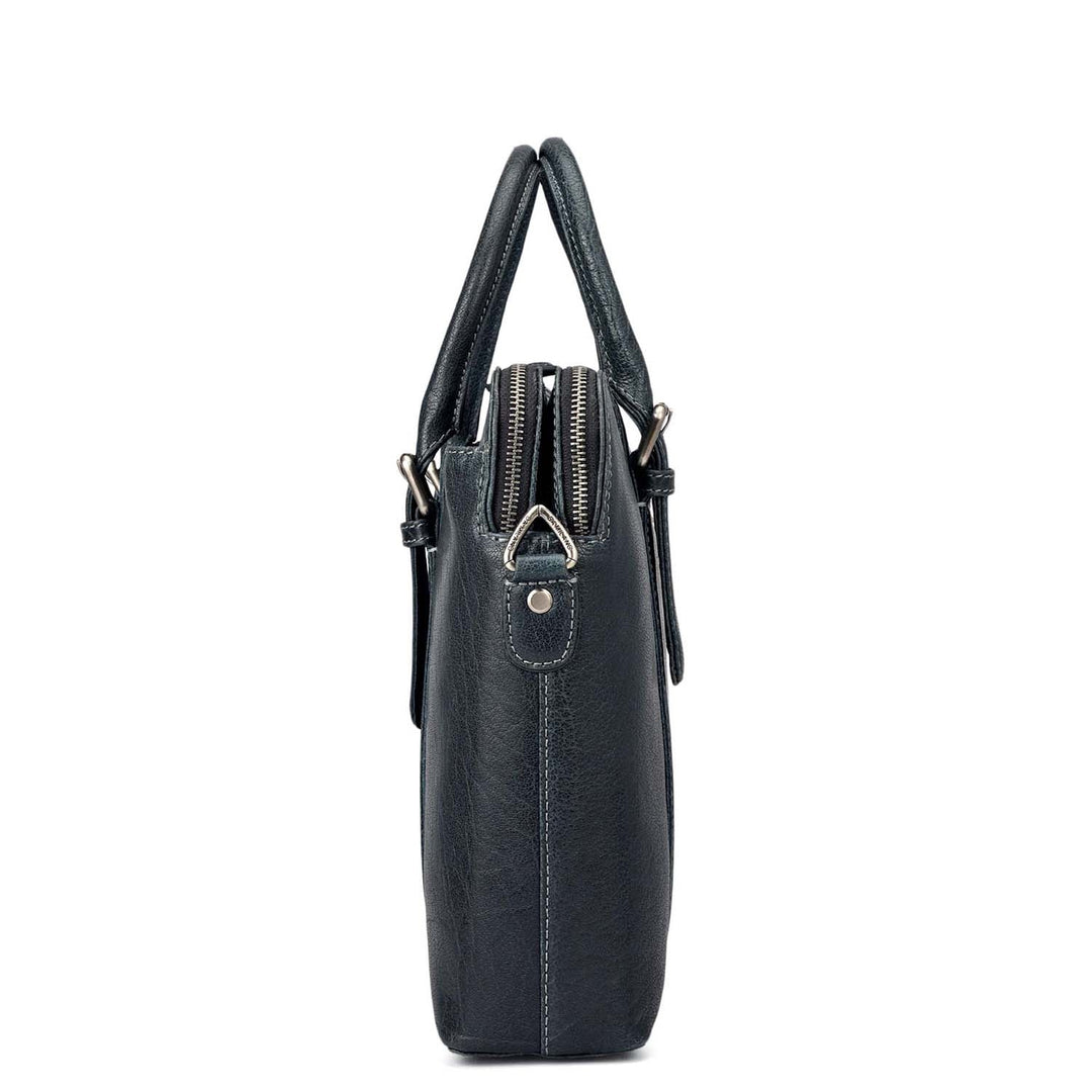 Elephant Pattern Leather Laptop Bag - Navy