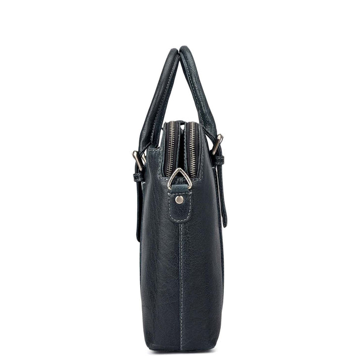 Elephant Pattern Leather Laptop Bag - Navy