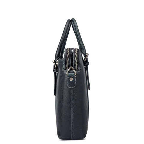Elephant Pattern Leather Laptop Bag - Navy