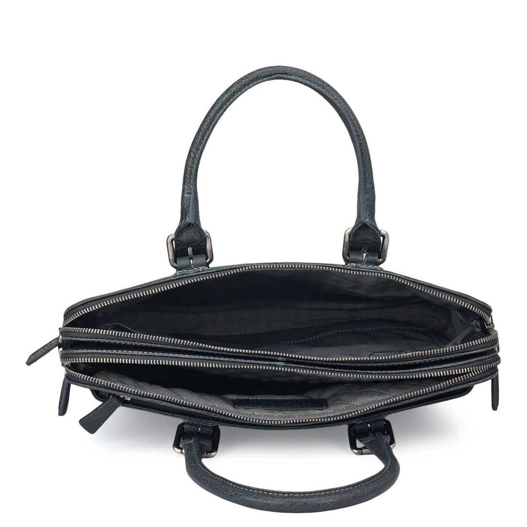 Elephant Pattern Leather Laptop Bag - Navy