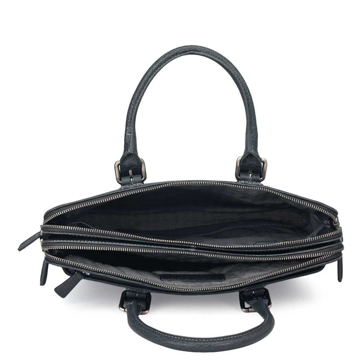 Elephant Pattern Leather Laptop Bag - Navy