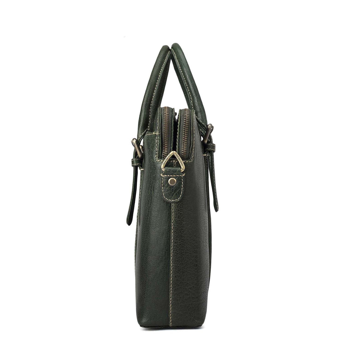 Elephant Pattern Leather Laptop Bag - Petrol Green
