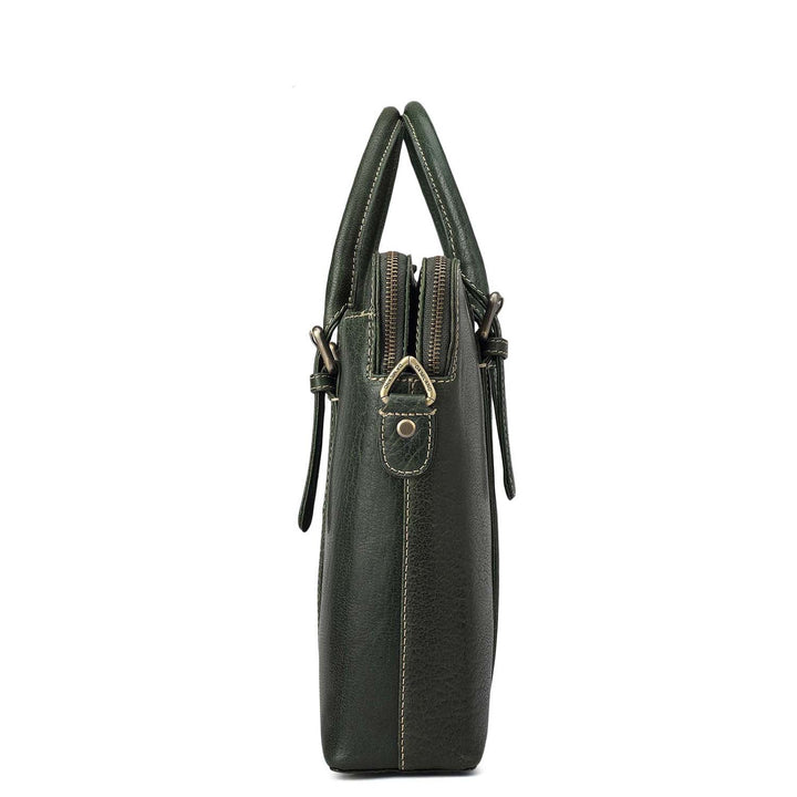 Elephant Pattern Leather Laptop Bag - Petrol Green