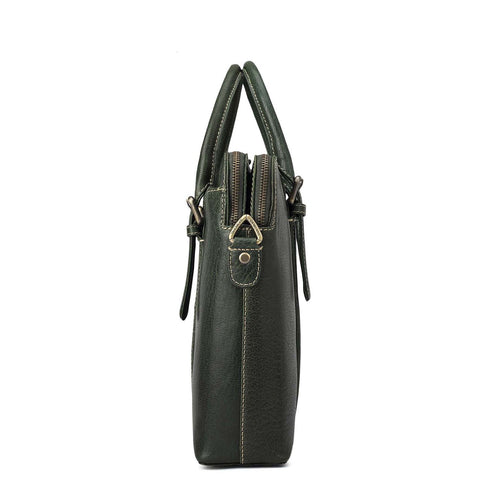 Elephant Pattern Leather Laptop Bag - Petrol Green