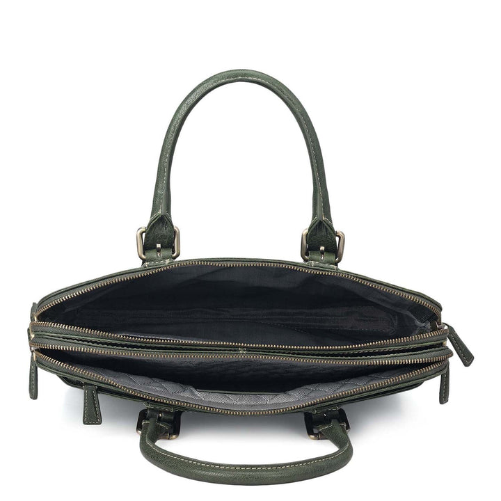 Elephant Pattern Leather Laptop Bag - Petrol Green