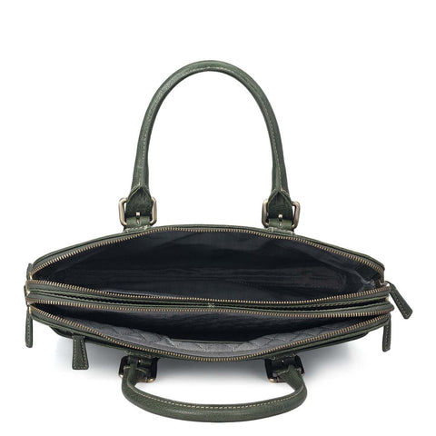Elephant Pattern Leather Laptop Bag - Petrol Green