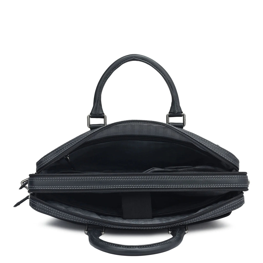 Black Bub Leather Laptop Bag - Upto 15"