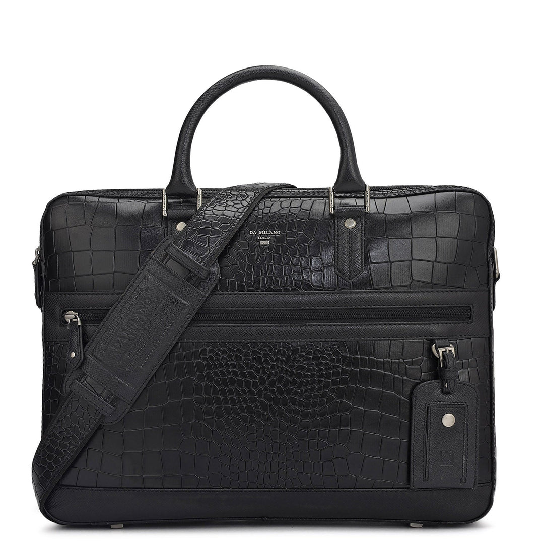 Croco Leather Laptop Bag - Black