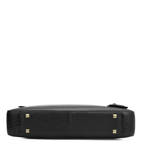 Da Milano Leather Laptop Bag - Croco - Black