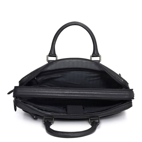 Da Milano Leather Laptop Bag - Croco - Black