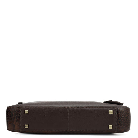 Da Milano Leather Laptop Bag - Croco - Brown