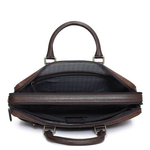 Da Milano Leather Laptop Bag - Croco - Brown