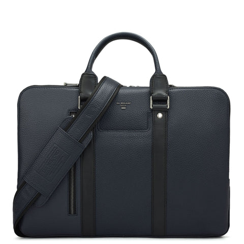 Wax Leather Laptop Bag - Navy