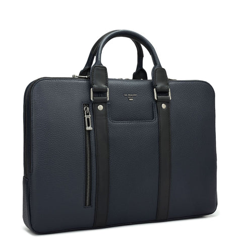 Wax Leather Laptop Bag - Navy