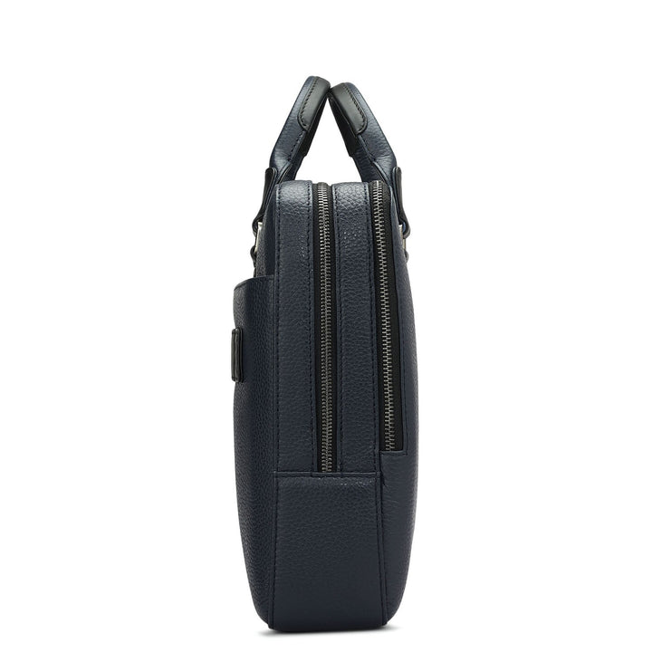 Wax Leather Laptop Bag - Navy