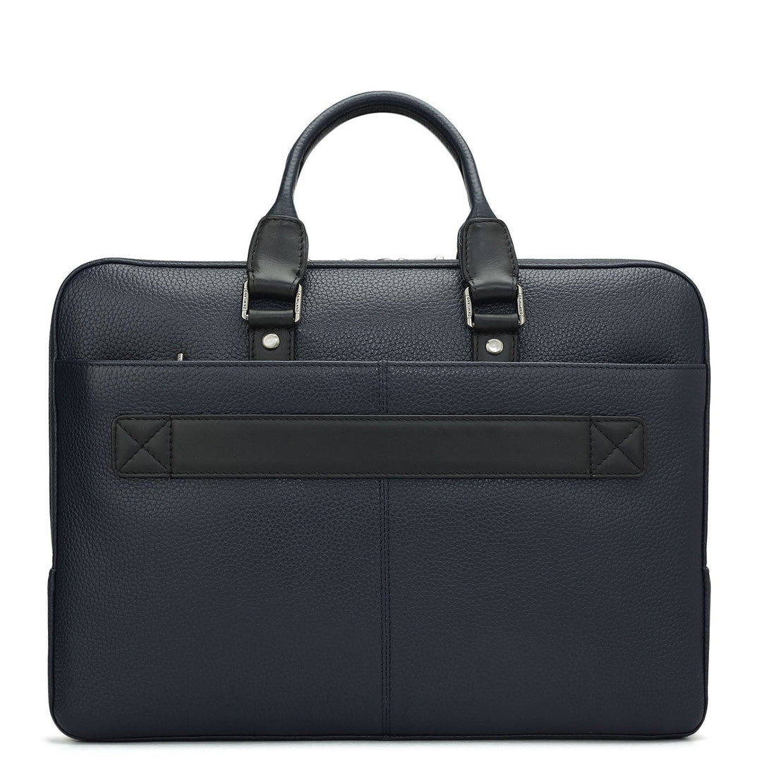 Wax Leather Laptop Bag - Navy