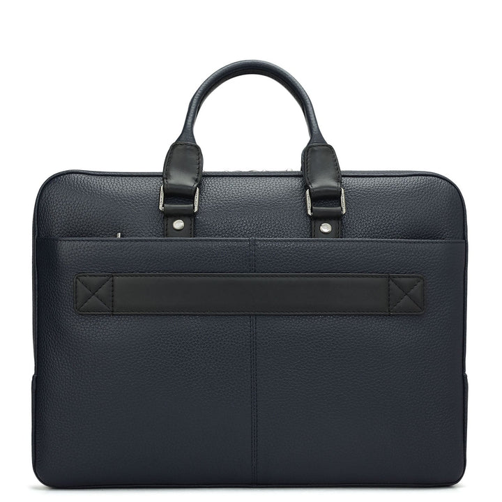 Wax Leather Laptop Bag - Navy