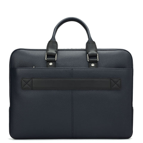 Wax Leather Laptop Bag - Navy