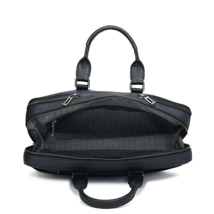 Wax Leather Laptop Bag - Navy