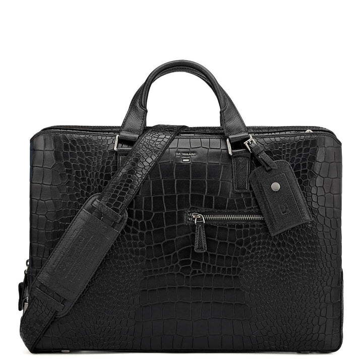 Croco Leather Laptop Bag - Black