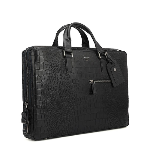 Croco Leather Laptop Bag - Black