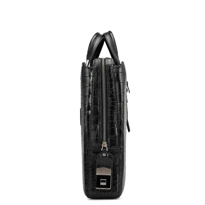 Croco Leather Laptop Bag - Black