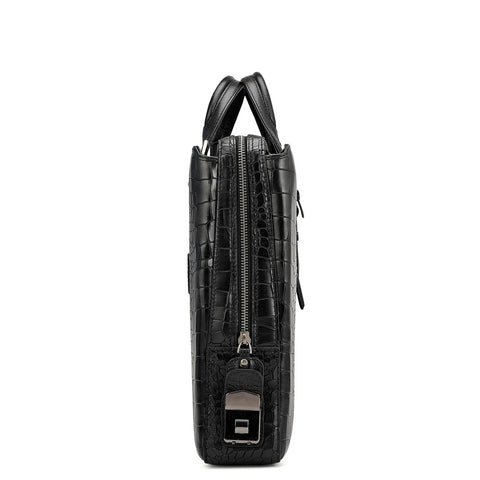Croco Leather Laptop Bag - Black