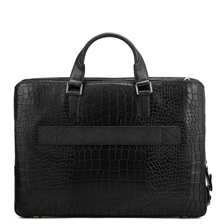 Croco Leather Laptop Bag - Black