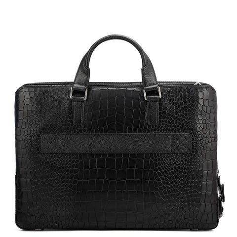 Croco Leather Laptop Bag - Black