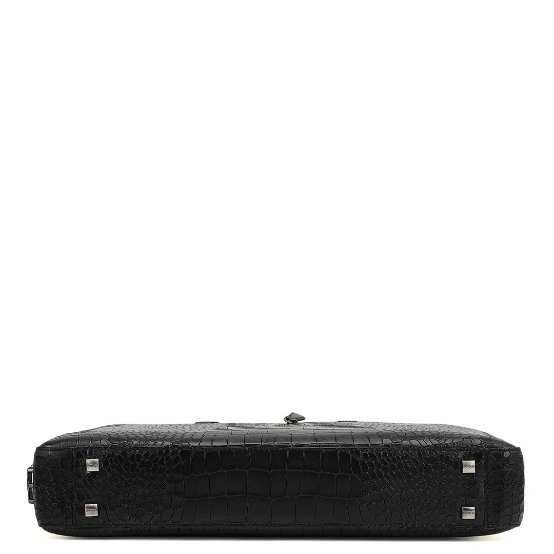 Croco Leather Laptop Bag - Black