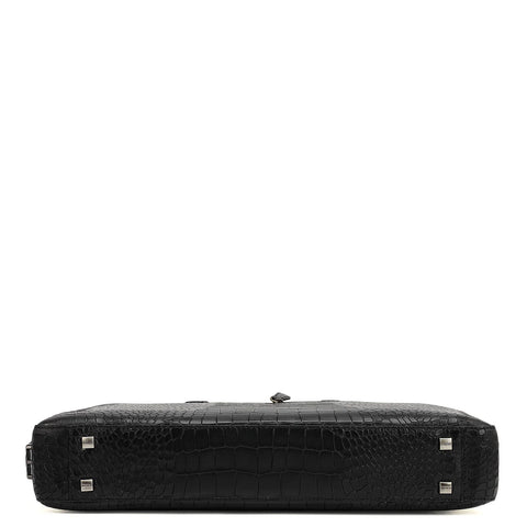 Croco Leather Laptop Bag - Black