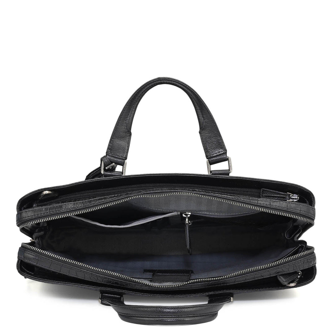 Croco Leather Laptop Bag - Black
