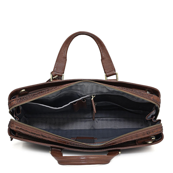 Croco Leather Laptop Bag - Date