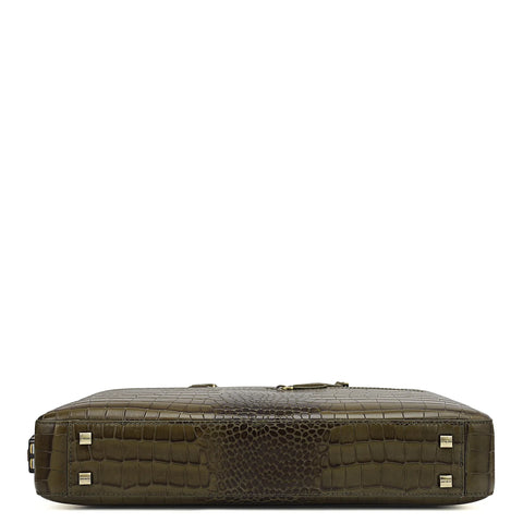 Croco Leather Laptop Bag - Military Green