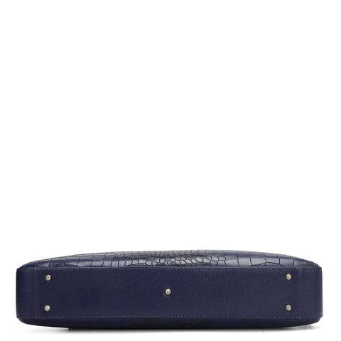 Croco Leather Laptop Bag - Ink Blue