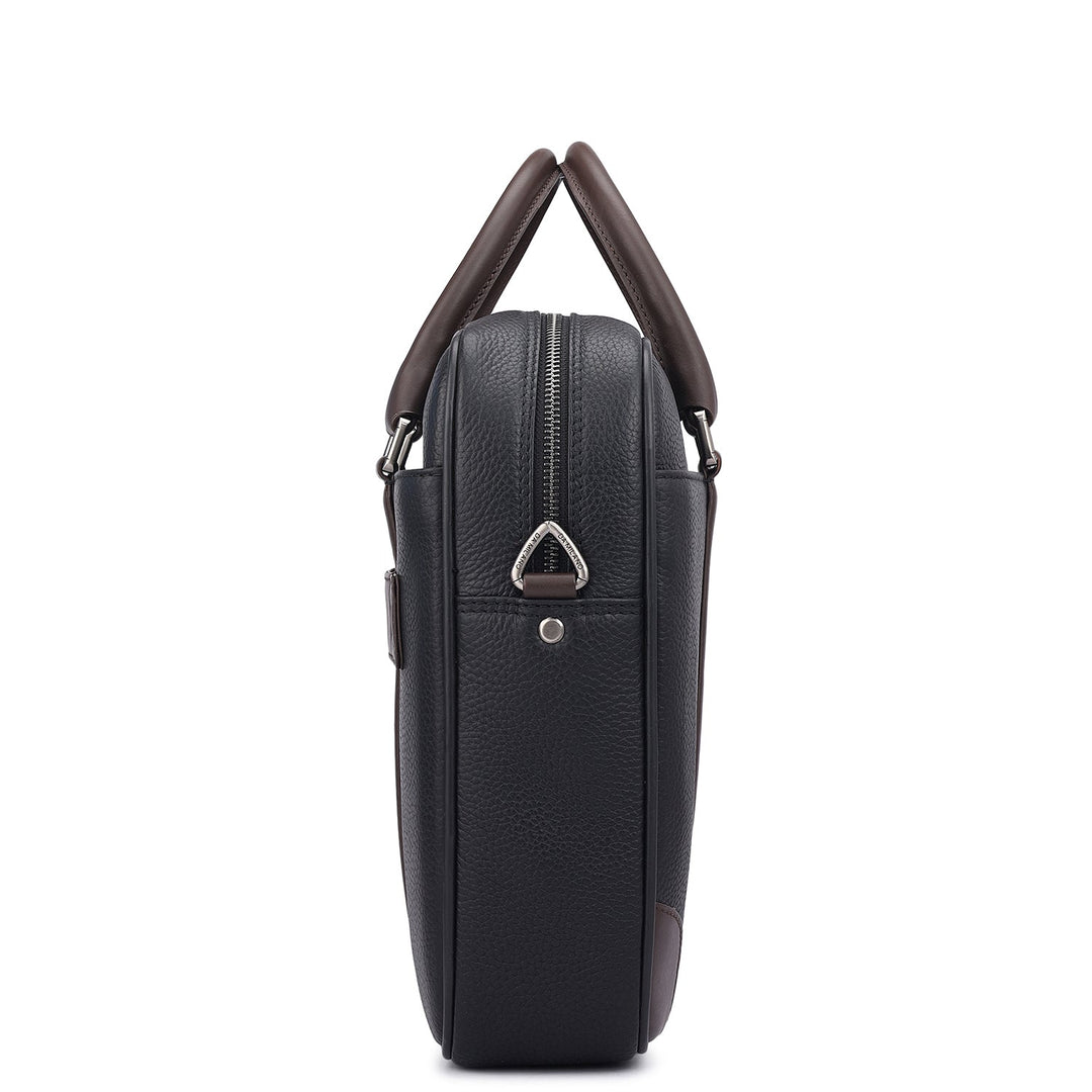 Wax Leather Laptop Bag - Black