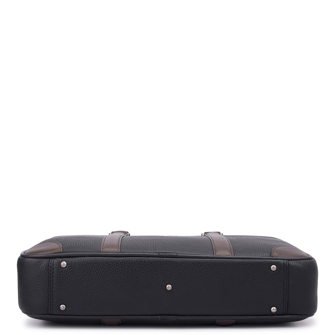 Wax Leather Laptop Bag - Black