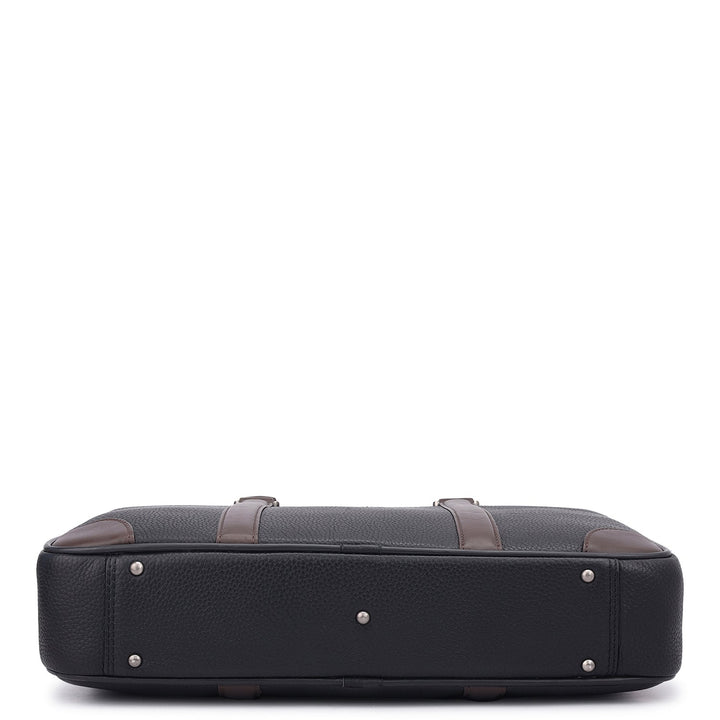 Wax Leather Laptop Bag - Black