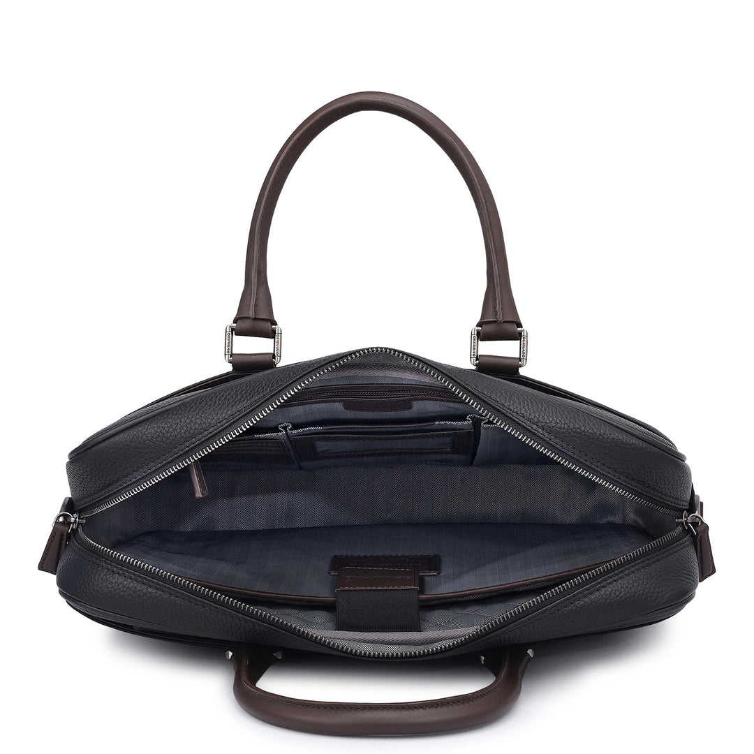 Wax Leather Laptop Bag - Black