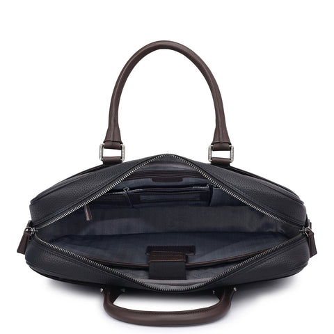 Wax Leather Laptop Bag - Black