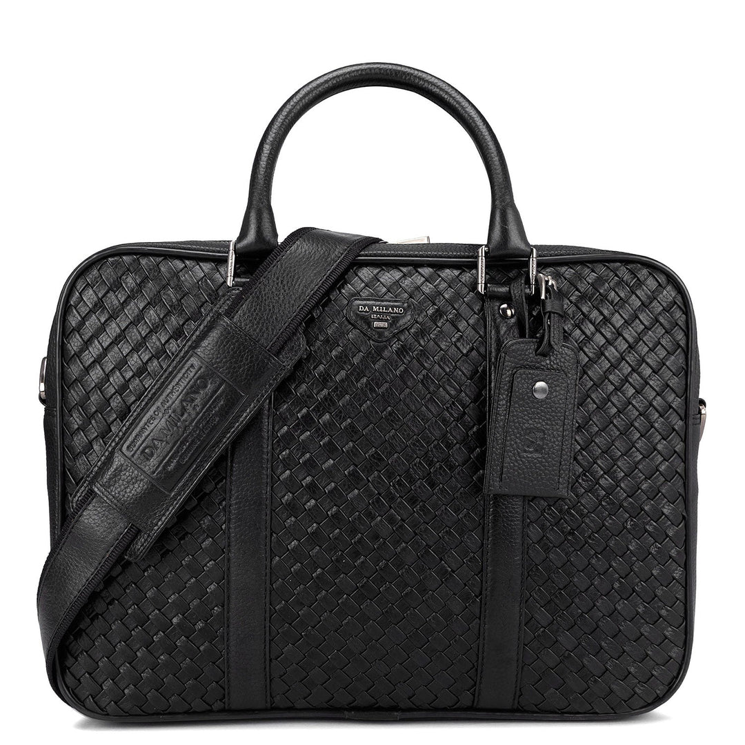 Black Mat Wax Leather Computer Bag - Upto 14"