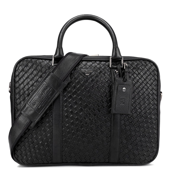Black Mat Wax Leather Computer Bag - Upto 14"