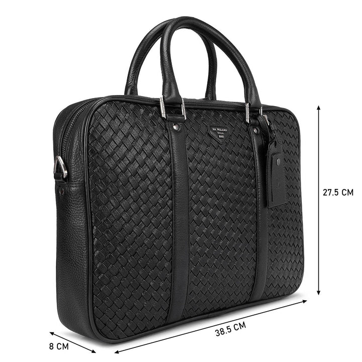 Black Mat Wax Leather Computer Bag - Upto 14"