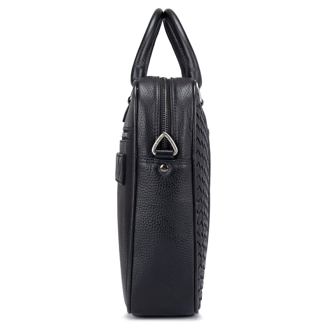 Black Mat Wax Leather Computer Bag - Upto 14"