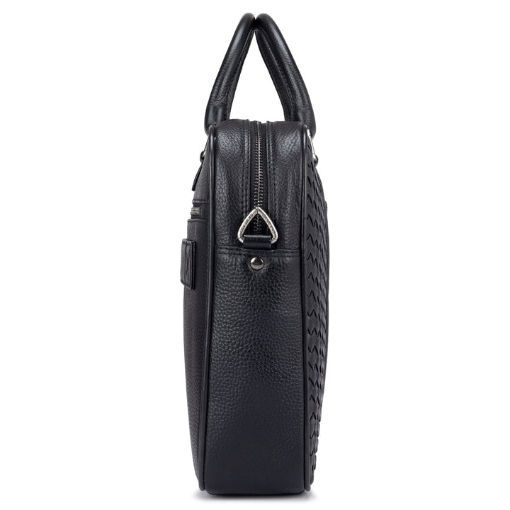 Black Mat Wax Leather Computer Bag - Upto 14"