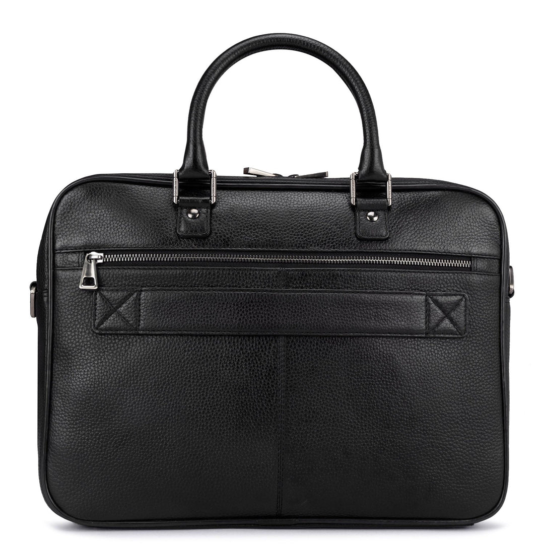 Black Mat Wax Leather Computer Bag - Upto 14"