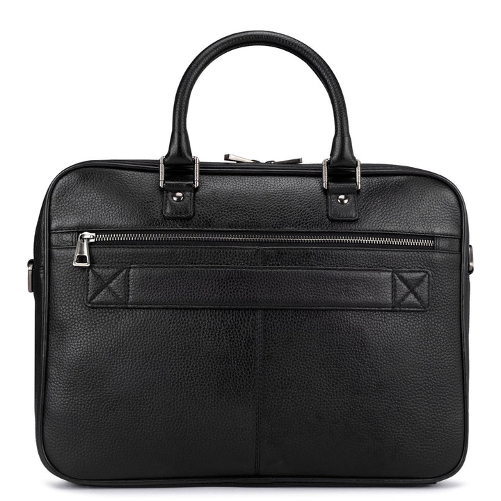 Black Mat Wax Leather Computer Bag - Upto 14"