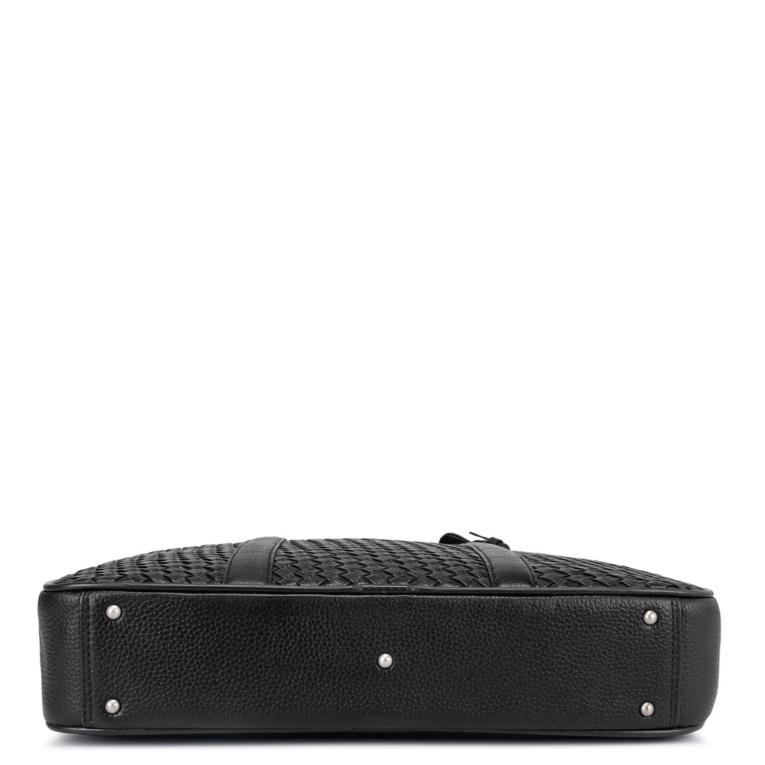 Black Mat Wax Leather Computer Bag - Upto 14"